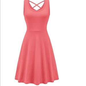 Bright Pink Dress Womans Casual Cotton Criss Cross